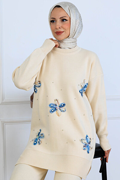 benguen Floral Knitwear Set S1006 Stone Color
