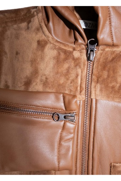 Ozmoz By Mukadder Özden Velvet Lined Faux Leather Hooded Winter Girls' Coat