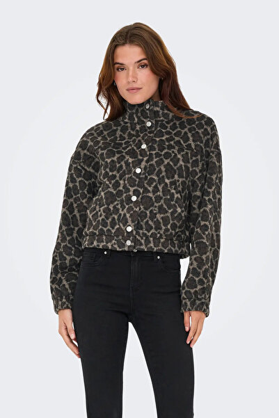 ONLY Дамско палто с леопардов принт и яка 15349082 Кафяво