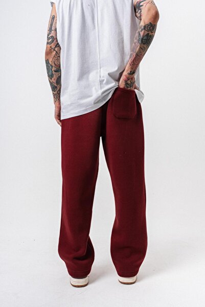Respire Men's Basic Baggy Sweatpants with Text Detail, Burgundy