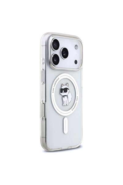 Karl Lagerfeld Case for iPhone 17 Pro, IML Glitter K&C Heads Logo MagSafe, Clear Mono Karl&Choupette