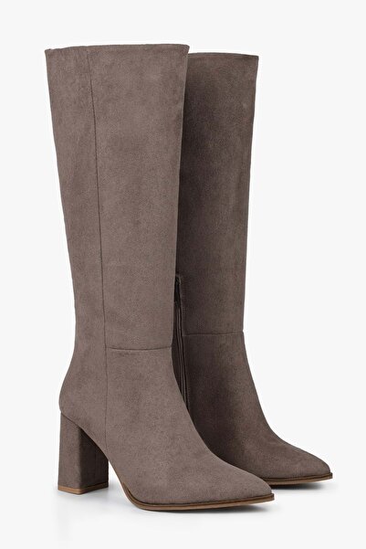 Shoeberry Women's Brave Mink Suede Heeled Boots