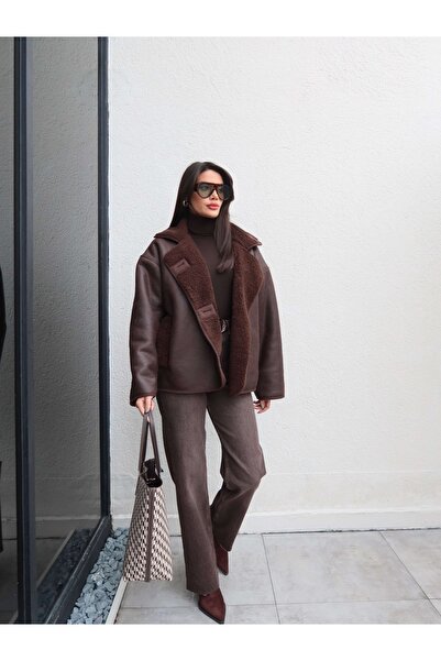 ESRAHELVACI Kahve Düğmeli Süet Ceket