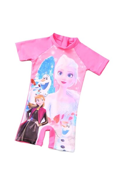 THK Costum de baie pentru copii THK03, protecție UV, roz deschis cu modele pr...