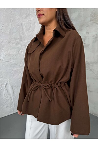 Elif Özbey Butik Brown Trench Coat with Belt and Rope Detail