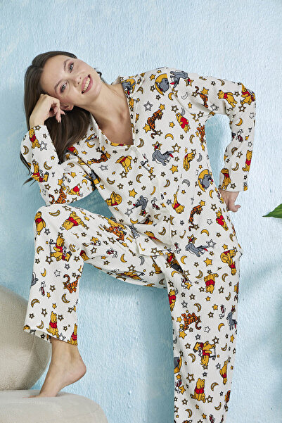 STELLAPİNK Winnie Karakterli Ay Yıldız Desenli Bürümcük Pijama Takımı