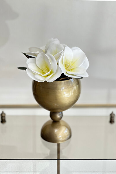 Shura Homeware Sima Vazo Metal Ayaklı Dekoratif Küre Vazo Eskitme Renk Yapay Çiçekli, Şık Salon Aksesuarı