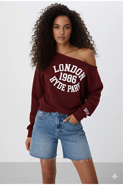 npLStore Γυναικείο φούτερ London 1986 με στάμπα με έναν ώμο και λαιμόκοψη με ...