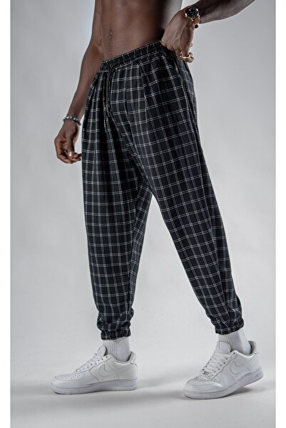 Superbluemexico Unisex Jacquard Plaid Patterned Pleated Trousers