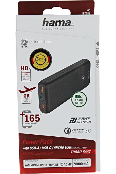 Hama 187289 PD20-HD 20000 mAh Power Pack, Anthracite