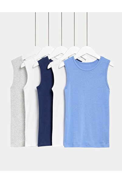 Marks & Spencer 5'li Saf Pamuklu Düz Atlet Seti (2-14 Yaş)
