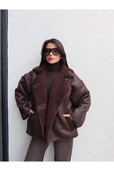 ESRAHELVACI Kahve Düğmeli Süet Ceket