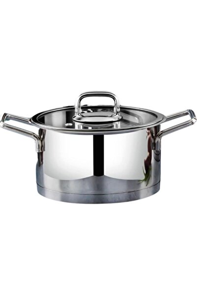 Lines Silver 18 cm Deep Steel Pot with Metal Handle