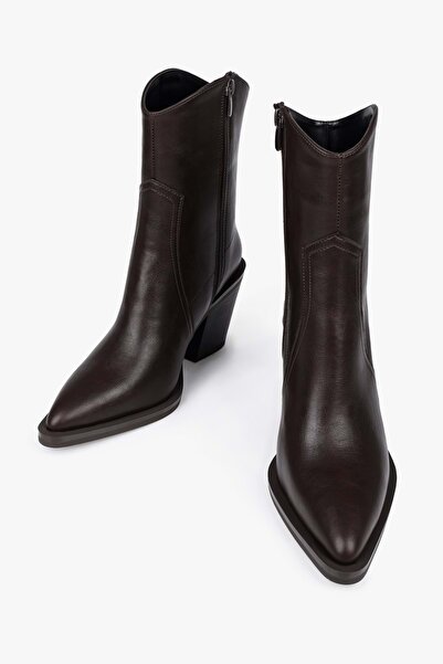 Shoeberry Kadın Bellini Kahve Cilt Kovboy Bot