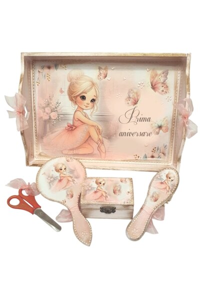 mixartstudiobym Set tava pentru taiere mot fete, tema Balerina, roz pudrat, vintage, 5 piese,