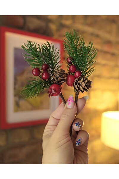 roco paper Kokina New Year's Flower, Artificial Pine Cone Cherry Cluster, New Year's Ornament, 13 cm - 12 Pieces