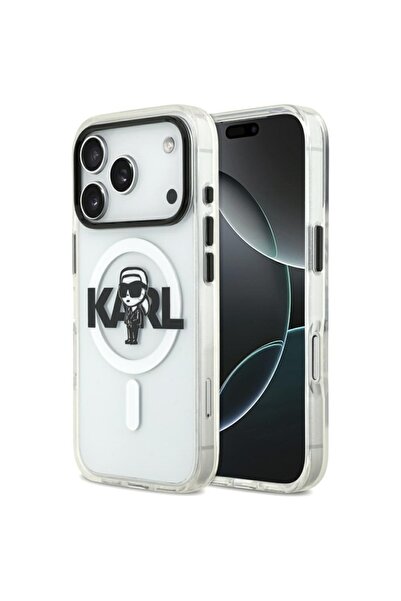 Karl Lagerfeld Case for iPhone 17 Pro, IML Glitter K&C Heads Logo MagSafe, Clear Mono Karl&Choupette