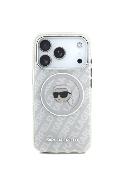 Karl Lagerfeld Case for iPhone 17 Pro, IML Glitter K&C Heads Logo MagSafe, Clear Mono Karl&Choupette