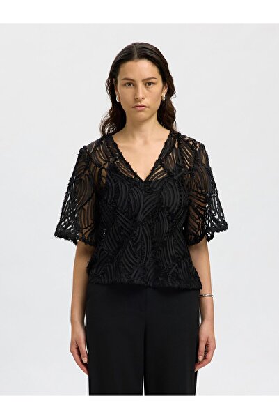 Selected Femme Oberteil mit kurzen Ärmeln Spitzen