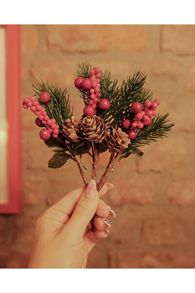 roco paper زهرة رأس السنة من كوكينا، سلسلة الكرز مع أكواز الصنوبر الاصطناعية، زينة منزلية للعام الجديد، 13 سم - 12 قطعة