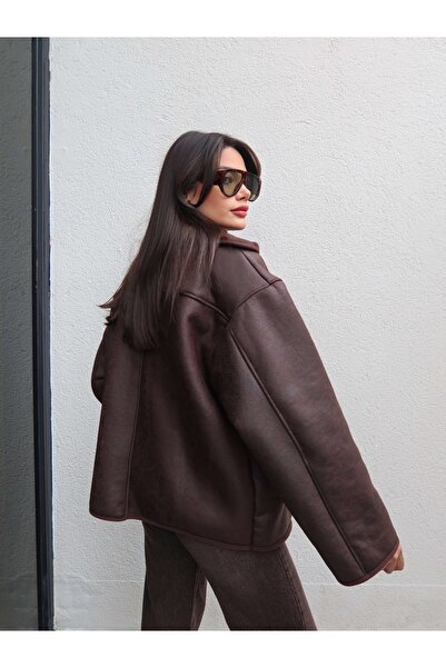 ESRAHELVACI Kahve Düğmeli Süet Ceket