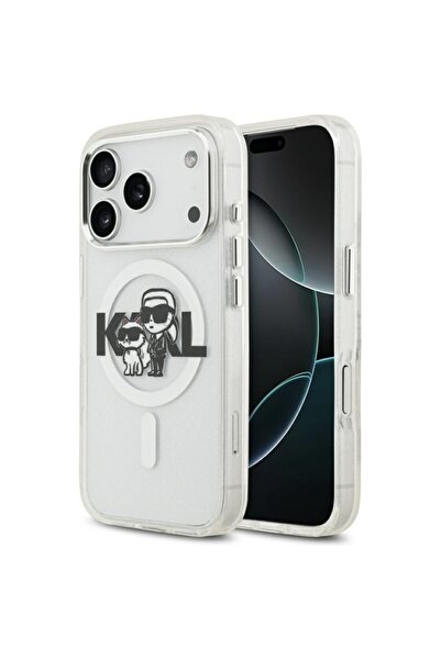 Karl Lagerfeld Case for iPhone 17 Pro, IML Glitter K&C Heads Logo MagSafe, Clear Mono Karl&Choupette