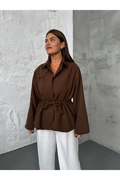 Elif Özbey Butik Brown Trench Coat with Belt and Rope Detail