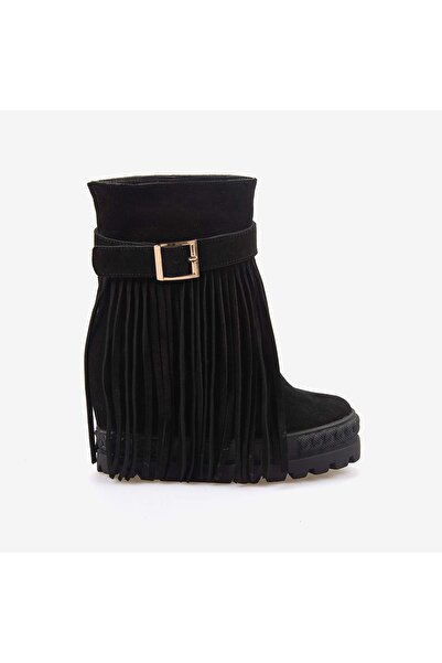 Rouge Hakiki Süet Deri Kalın Taban Gizli Topuk Kadın Bot 44215