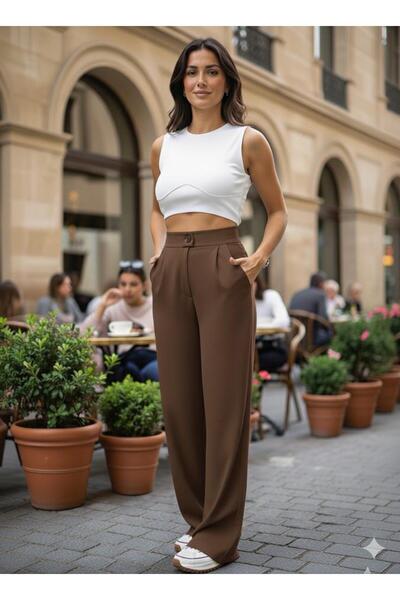 RamosWB Жіночі чорні плісировані штани палаццо з тканини