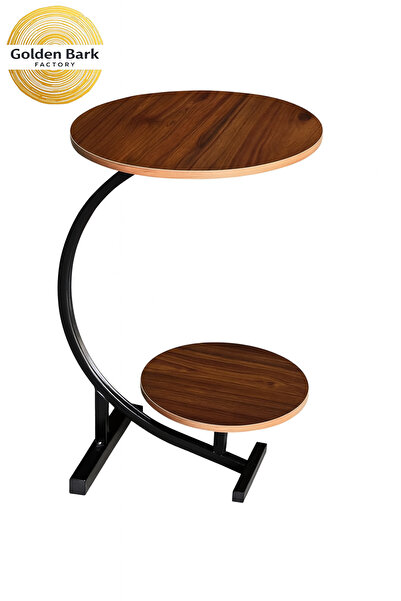 Golden Bark Side table, service table, modern round 2-shelf brown