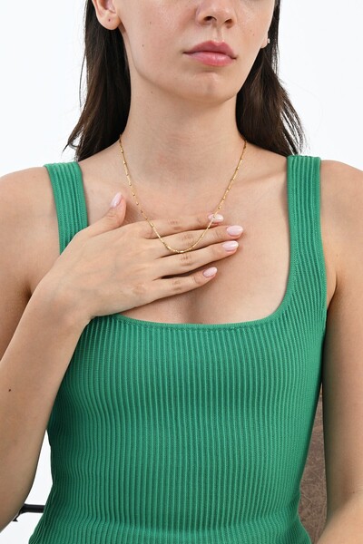 Söğütlü Silver 925 Ayar gümüş altın yaldızlı silindir çubuklu zincir kolye SGTL13104GOLD