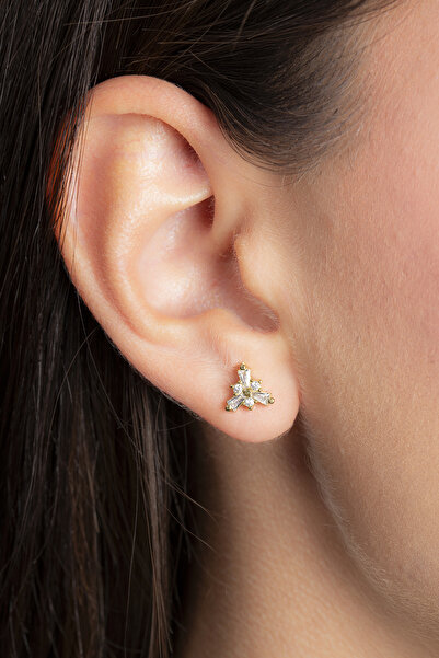 Elika Silver 925 Ayar Gümüş Baget Taşlı Üçgen Küpe