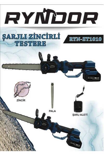 Ryndor AKÜLÜ 21 VOLT 4 AH 12'' KÖMÜRSÜZ 2 KADEMELİ KENDINDEN UZAYABİLEN TELES...