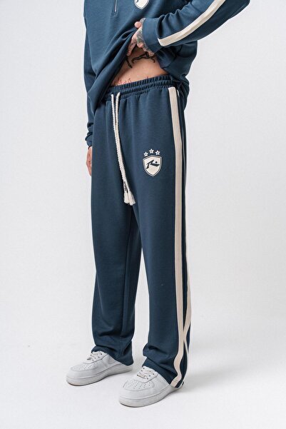 Respire Ανδρικό παντελόνι με λεπτομέρεια ριγέ Modal Baggy Petrol