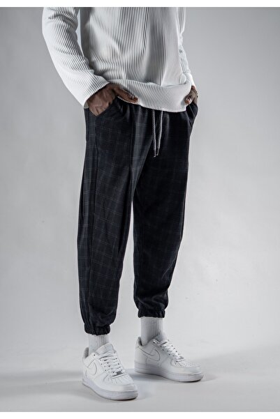 Superbluemexico Unisex Jacquard Plaid Patterned Pleated Trousers