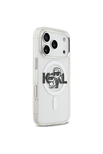 Karl Lagerfeld Case for iPhone 17 Pro, IML Glitter K&C Heads Logo MagSafe, Clear Mono Karl&Choupette