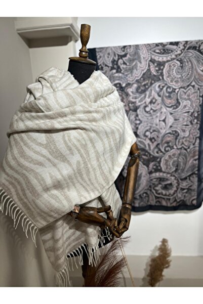 Merwiss Zebra Patterned Scarf Soft Textured Shoulder Shawl - Beige
