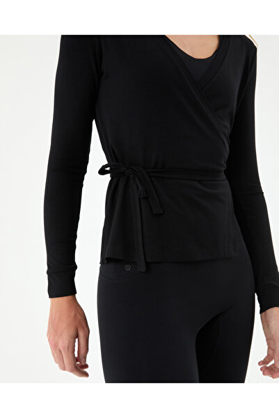 Ayma Active Black Wrap Tie Blouse