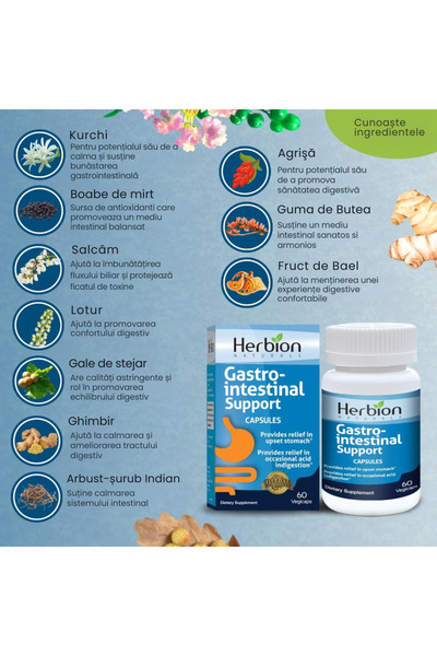 Herbion Naturals Supliment alimentar pentru suport Gastro-Intestinal, 60 capsule vegetale
