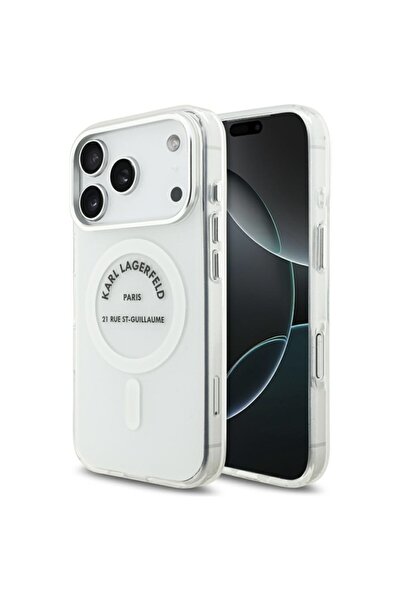 Karl Lagerfeld Case for iPhone 17 Pro, IML Glitter K&C Heads Logo MagSafe, Clear Mono Karl&Choupette