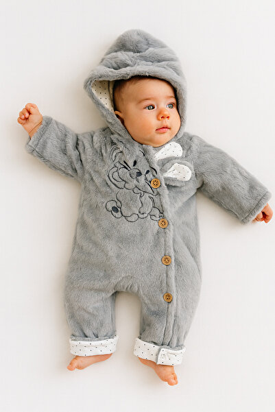 AKİ MODA KİDS Kız erkek bebek unısex peluş yumuşacık patiksiz şapkalı düğme k...