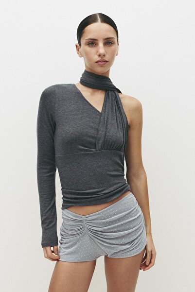 Pull & Bear Mini drapeli taşlı şort