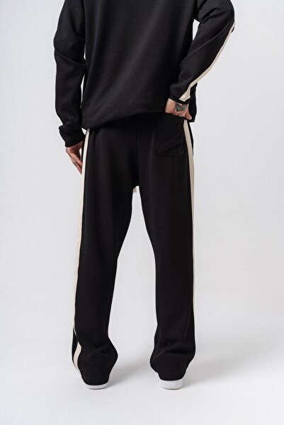 Respire Men's Stripe Detailed Modal Baggy Sweatpants Black