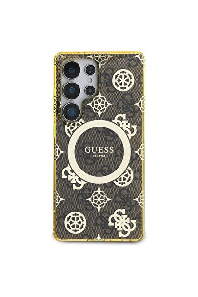 Guess Case for Samsung Galaxy S25 Ultra, MagSafe Denim Pattern, Compatible, Gold Logo, Brown