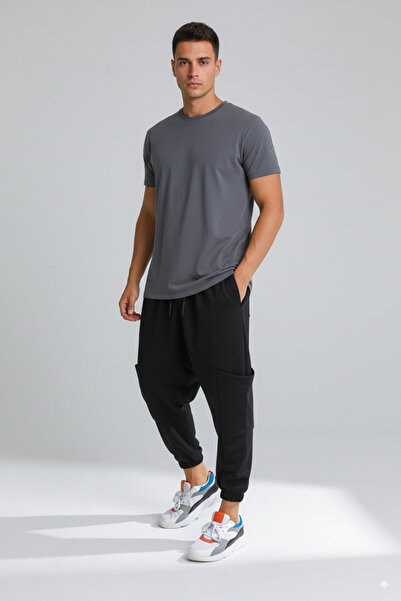 DARK AND BRIGHT Men's Baggy Pants with Side and Knee Pockets, Elastic Waistband, Elasticated Cuffs, Comfortable