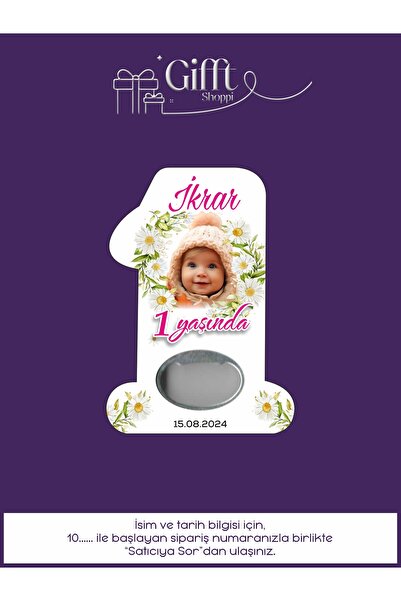 giftshoppi Resimli - Çiçek Konsept 1 Rakam açacak yenidoğan doğum günü magnet...
