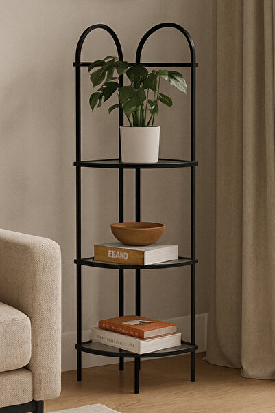 DEKOPRATİK Verona Köşe Kitaplık - Füme Cam Raflı Temperli Kırılmaz Dekoratif Aksesuar Çiçeklik