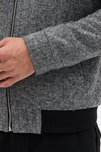 Frappoli Palton scurt gri pentru bărbați Batista, cu fustă cu fermoar, cu nervuri-elastice