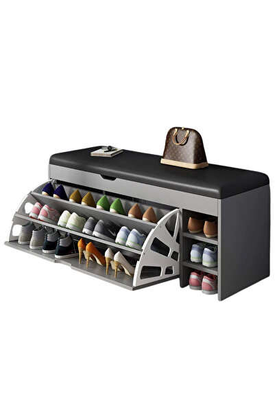 LEIHMANN Dulap pentru pantofi tip bancheta, gri, 100 x 34 x 50 cm