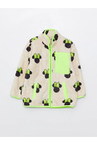 LC Waikiki LCW Kids Ekru Dik Yaka Minnie Mouse Desenli Uzun Kollu Pelüş Kız Ç...